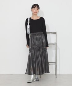 earth music&ecology シャイニーアシンメトリーギャザースカート