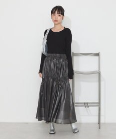 earth music&ecology シャイニーアシンメトリーギャザースカート