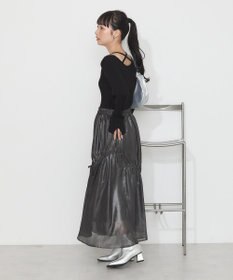 earth music&ecology シャイニーアシンメトリーギャザースカート