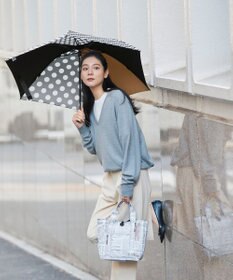 +RING UNISEX プラスリング 簡単開閉式折傘55cm BLK/BGE T1378