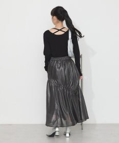earth music&ecology シャイニーアシンメトリーギャザースカート