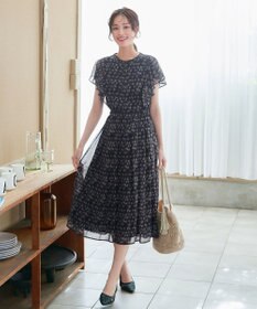 Tiaclasse 【小倉優子さん着用・洗える】フレアスリーブ柄ワンピース