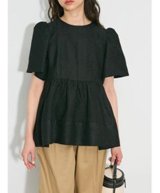 Green Parks パフスリーブジャガードペプラムブラウス