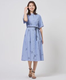 J.PRESS LADIES 【一枚で着映え】ストライプ×フラワープリント ワンピース