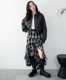 WEGO チェックアシンメトリーフリルロングスカート