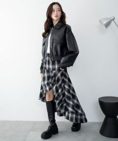 WEGO チェックアシンメトリーフリルロングスカート