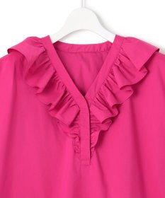 23区 L 【一部店舗限定/洗える】ハイカウントウェザーストレッチ フリル ブラウス