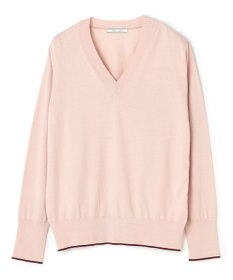 BEIGE， CHLOR / ウールシルクツイルドッキングVネックニット