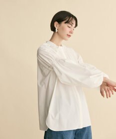 #Newans 【洗濯機可／撥水】シャーリングネック ボリュームスリーブシャツ