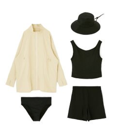 San-ai Resort（三愛水着楽園） 【WEB限定】5点セット バケットハット付きUVカット リブタンキニ+ラッシュガードセット水着【BeachQueen(ビーチクイーン）】