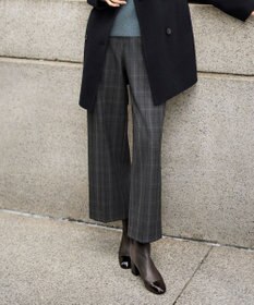 自由区 TRギャバ裏起毛チェック柄ワイド パンツ チャコール系チェック