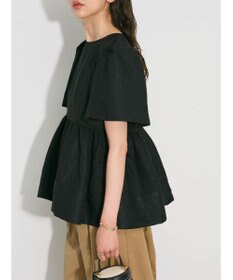 Green Parks パフスリーブジャガードペプラムブラウス