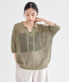 earth music&ecology レーシースキッパーポロニットプルオーバー