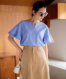 組曲 【汗ジミ防止・撥水】GIZAプレーティング天竺袖フリル カットソー