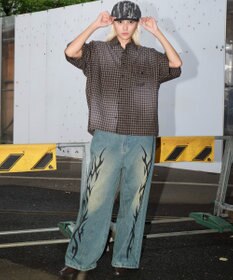 WEGO 【ユニセックス着用ITEM】ブリーチチェックロゴシャツ（SS）