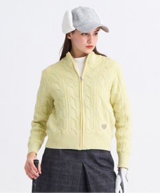 23区GOLF 【WOMEN】ラメケーブルジップアップカーディガン　防風裏地付き 黄緑系