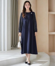 Tiaclasse L ドット柄コンビバックリボンタックワンピース