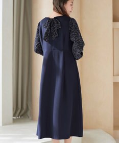 Tiaclasse L ドット柄コンビバックリボンタックワンピース