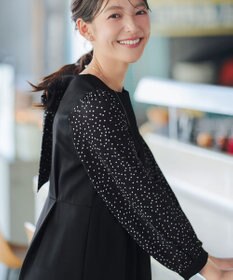 Tiaclasse L ドット柄コンビバックリボンタックワンピース