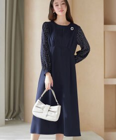 Tiaclasse L ドット柄コンビバックリボンタックワンピース