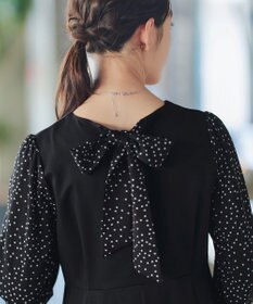 Tiaclasse L ドット柄コンビバックリボンタックワンピース