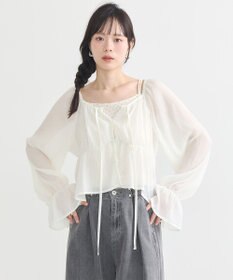 earth music&ecology ナローリボンくしゅくしゅギャザーブラウス