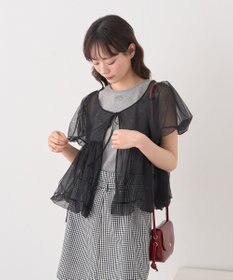 earth music&ecology ＳＥＴ２点チュールバルーンブラウス＋ロゴタンク