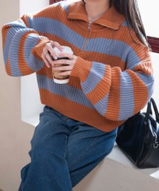 WEGO ハーフジップショートニットプルオーバー