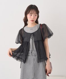 earth music&ecology ＳＥＴ２点チュールバルーンブラウス＋ロゴタンク