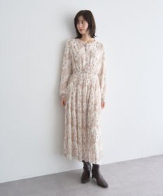 YECCA VECCA ボタニカル柄ボウタイプリーツワンピース