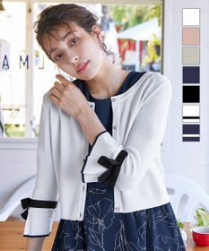 Tiaclasse L 【洗える】袖口フレアリボンニットカーディガン