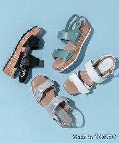 Dominic3 コルクウエッジ レザーベルクロサンダル