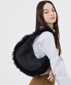 LeSportsac RUFFLE ZIP HOBO/ブラックレースラッフル