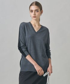 ICB L 【洗える】コンパクトファインウール Vネックニット ミディアムグレー×ブラック系