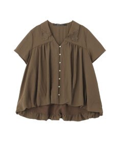 YECCA VECCA 刺繍カラーバルーンヘムブラウス