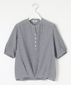 J.PRESS LADIES S 【洗える】アセVisギンガム バンドカラー ブラウス