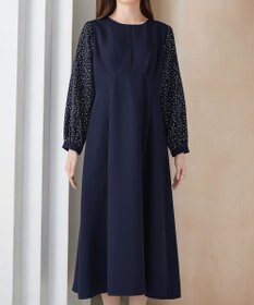 Tiaclasse L ドット柄コンビバックリボンタックワンピース