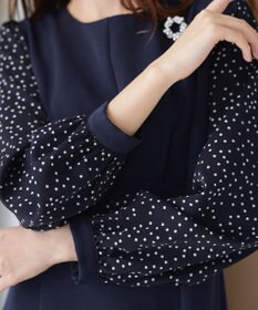 Tiaclasse L ドット柄コンビバックリボンタックワンピース