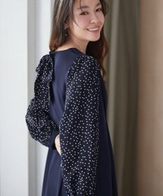 Tiaclasse L ドット柄コンビバックリボンタックワンピース