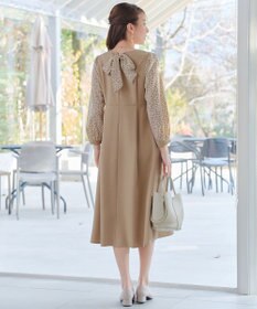 Tiaclasse L ドット柄コンビバックリボンタックワンピース