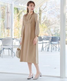 Tiaclasse L ドット柄コンビバックリボンタックワンピース