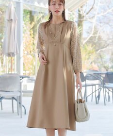 Tiaclasse L ドット柄コンビバックリボンタックワンピース