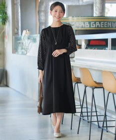 Tiaclasse L ドット柄コンビバックリボンタックワンピース