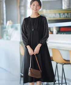 Tiaclasse L ドット柄コンビバックリボンタックワンピース