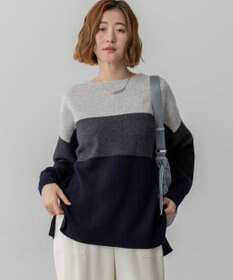 23区 S 【洗える】ウールカシミヤ カラーブロック チュニック ニット グレー