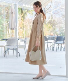 Tiaclasse L ドット柄コンビバックリボンタックワンピース