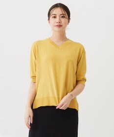 J.PRESS LADIES L 【洗える】COTTON LINEN Vネック ニット