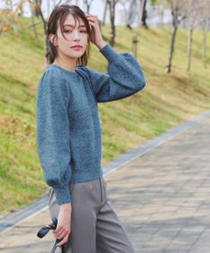 Tiaclasse L 【ウール混】パフスリーブファンシーヤーンニットトップス