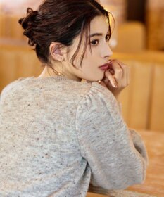 Tiaclasse 【ウール混】パフスリーブファンシーヤーンニットトップス