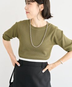 Green Parks 袖レイヤー５分袖ニットプルオーバー